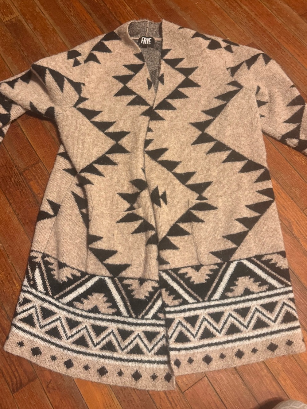 FRYE Beige and Black Geometric Aztec Knit Cardigan